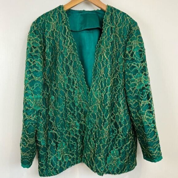 Vintage Women’s XL Green Embellished Jacket Coat Blazer Christmas Holiday NYE - Picture 13 of 15
